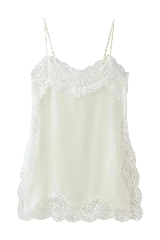 Glorol - Lace Backless Patchwork Strap Printed Slim Top
