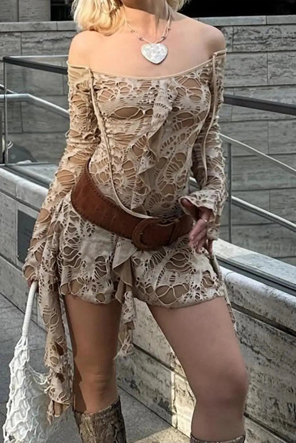 Glorol - Off-Shoulder Long Sleeve Slim Mini Dress
