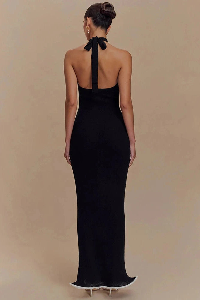 Glorol - Backless Patchwork Off-Shoulder Sleeveless Bodycon Maxi Dress