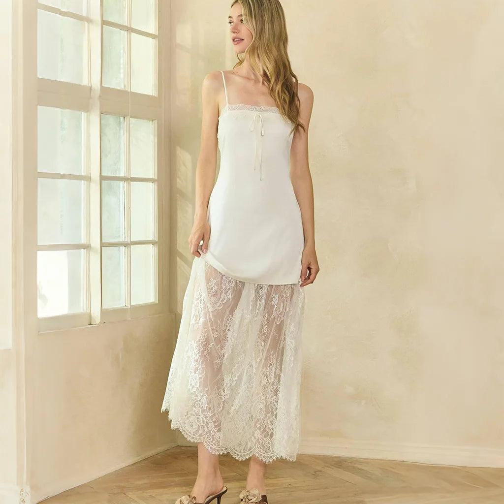 Glorol - Lace Patchwork Lace Up Backless Maxi Dress