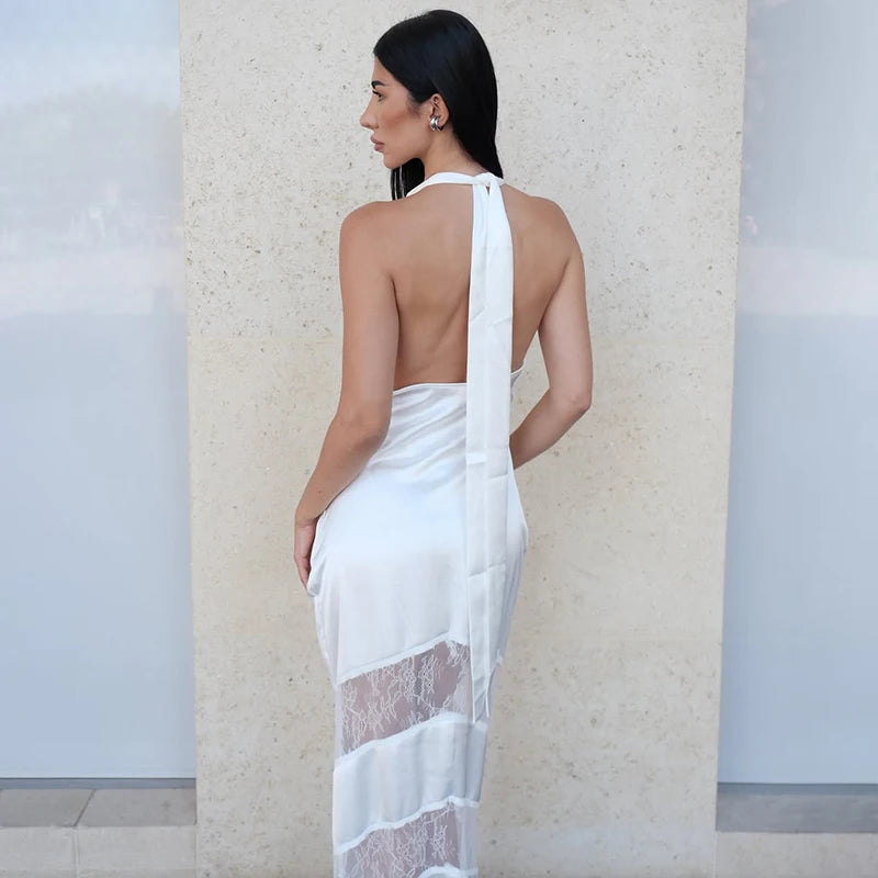 Glorol - Lace Deep V Neck Backless Slim Maxi Dress