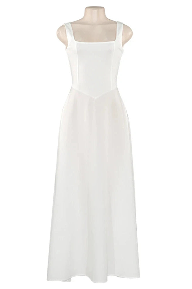 Glorol - Sleeveless Square Collar High Waist A-Line Midi Dress