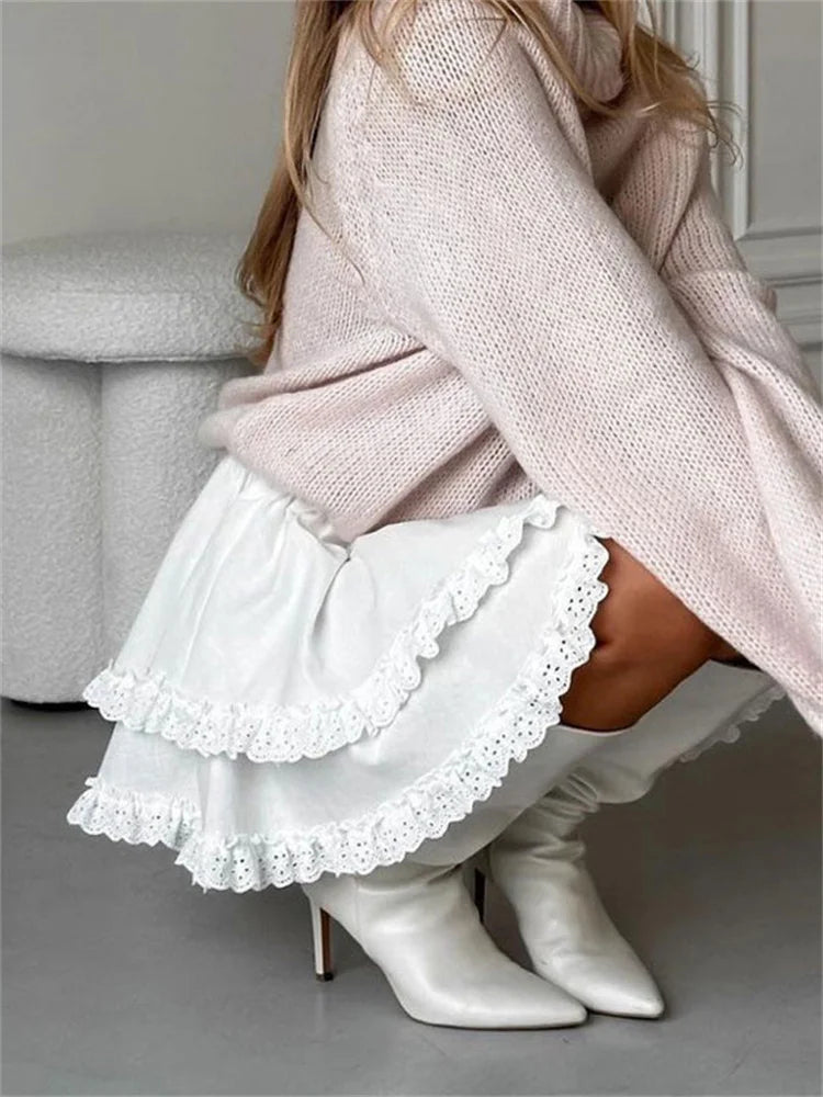 Glorol - High Waist Patchwork Lace Skirt