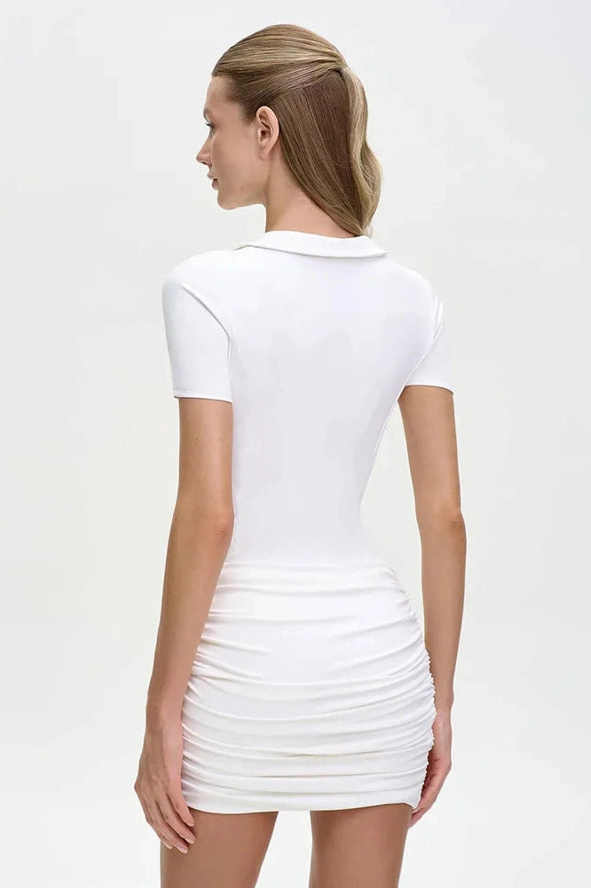 Glorol - Polo Collar Zip Bodycon Jumpsuit
