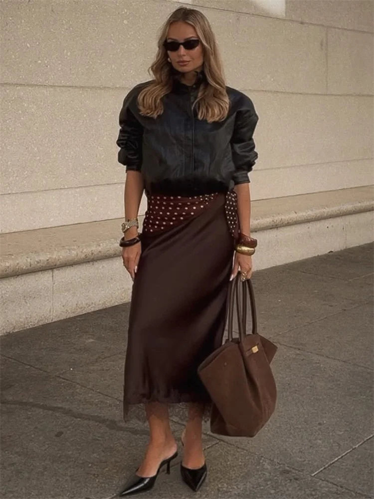 Glorol - High Waist Printed Lace Skirt
