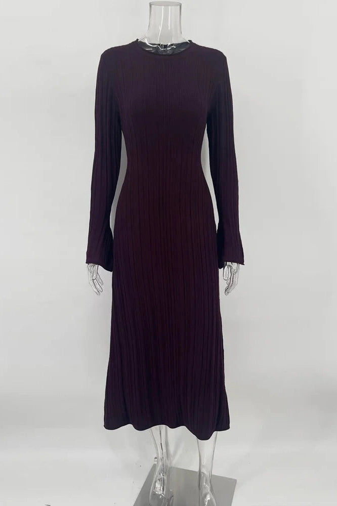 Glorol - Lace-Up High Waist Long Sleeve Maxi Dress