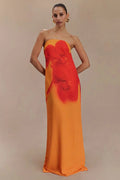 Glorol - Printed Strapless Off-Shoulder Backless Sleeveless Maxi Dress