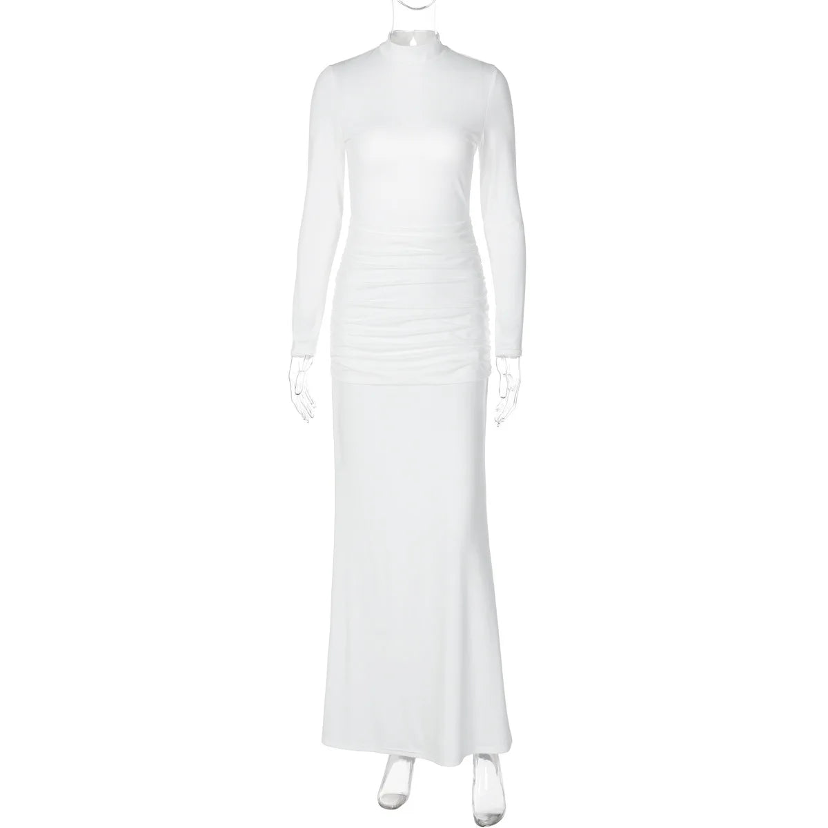 Glorol - Backless Slim Turtleneck Long Sleeve Maxi Dress