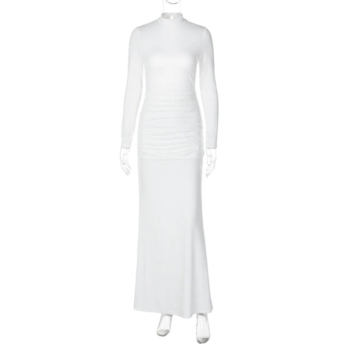Backless Slim Turtleneck Long Sleeve Maxi Dress