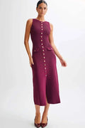 Glorol - Sleeveless Patchwork High Waist Pocket Maxi Dress