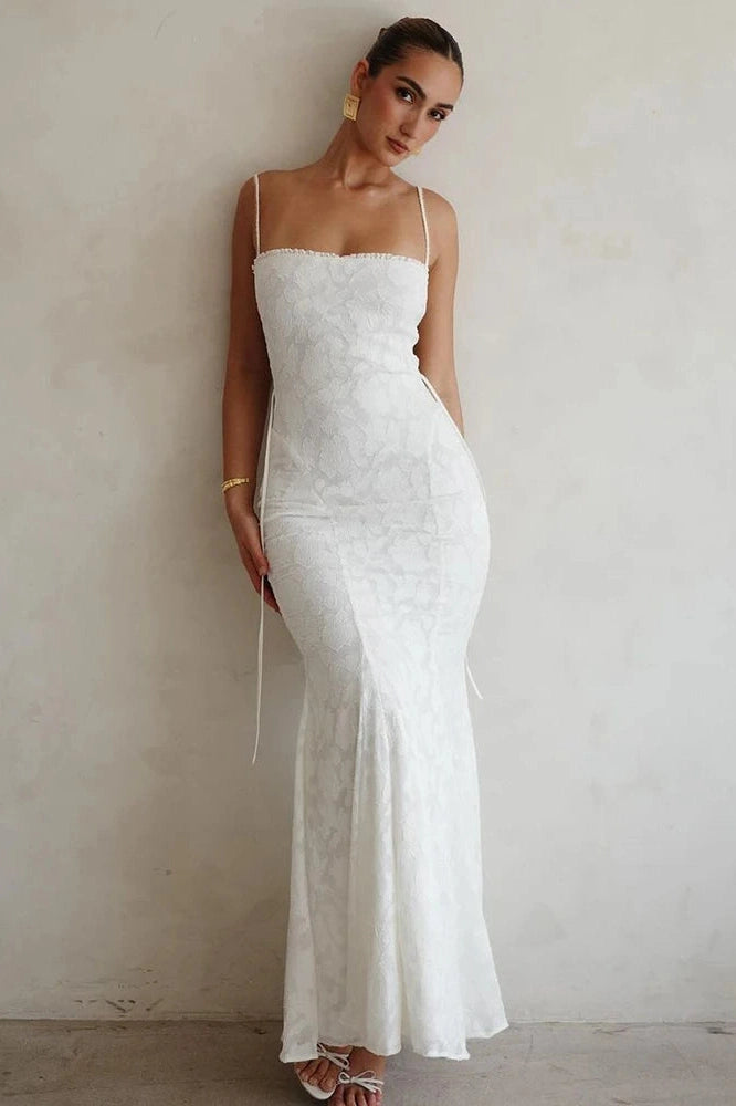 Glorol - Backless Lace-up Spaghetti Strap Sleeveless Maxi Dress