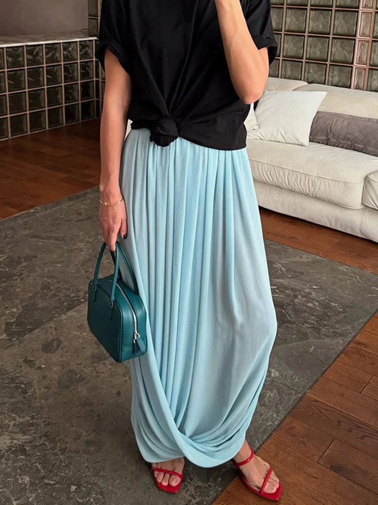 Glorol - High Waist Pleated Patchwork Skirt