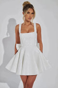 Glorol - Backless Square Collar Sleeveless High Waist Mini Dress
