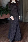 Glorol - Elegant Long Sleeve Slim Lace Up High Waist Pleat Printed Maxi Dress