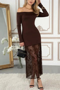 Glorol - Lace Printed See-Through Patchwork Maxi Dress
