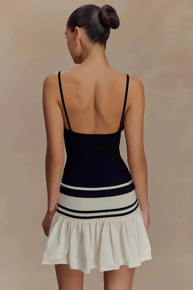 Glorol - Patchwork Spaghetti Strap Sleeveless Backless Mini Dress