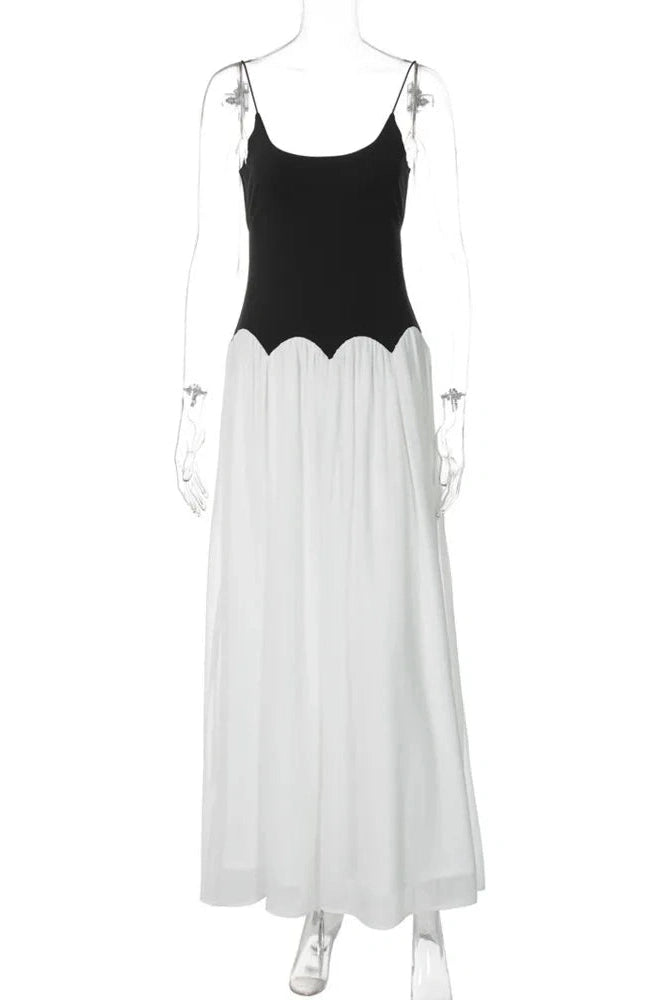 Glorol - Patchwork Spaghetti Strap Sleeveless Backless Maxi Dress