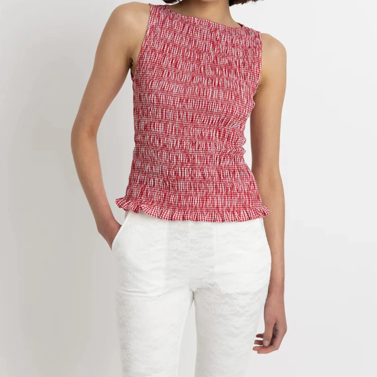 Glorol - Plaid Sleeveless Slim Fit Top