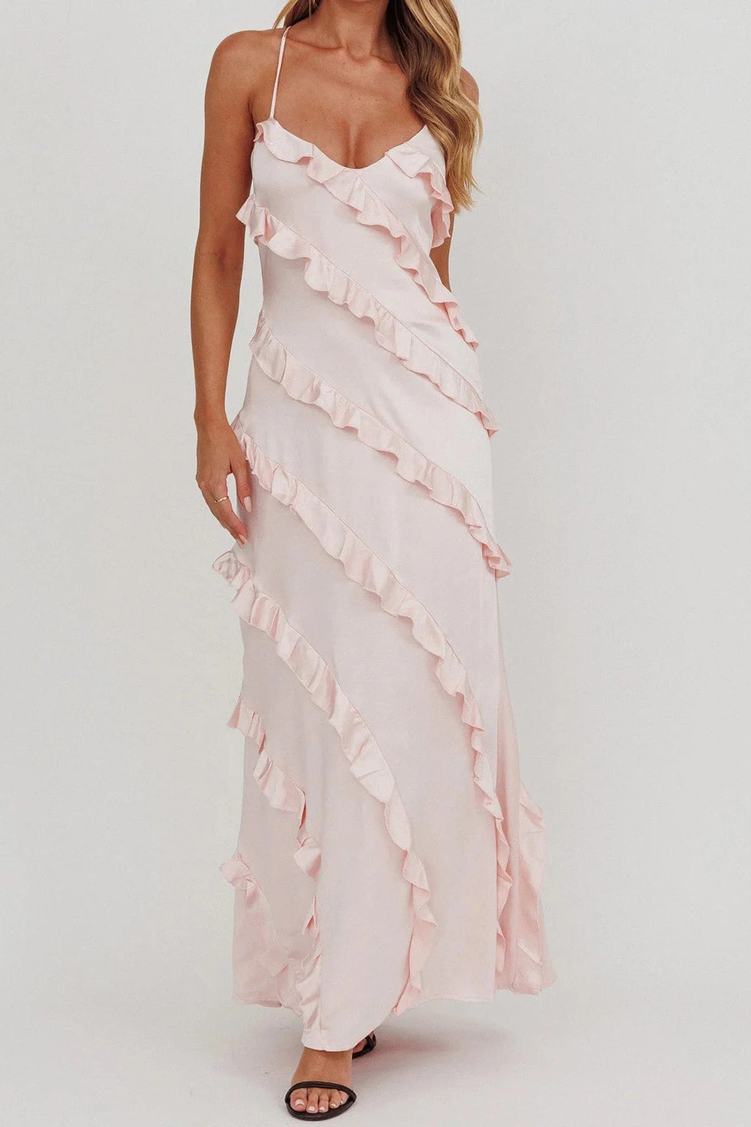 Glorol - Sleeveless Spaghetti Strap Maxi Dress
