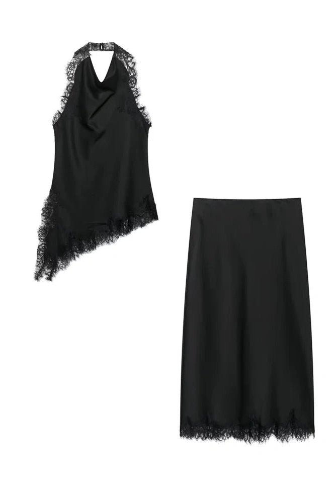 Glorol - Lace Patchwork Backless Slim V-Neck Top
