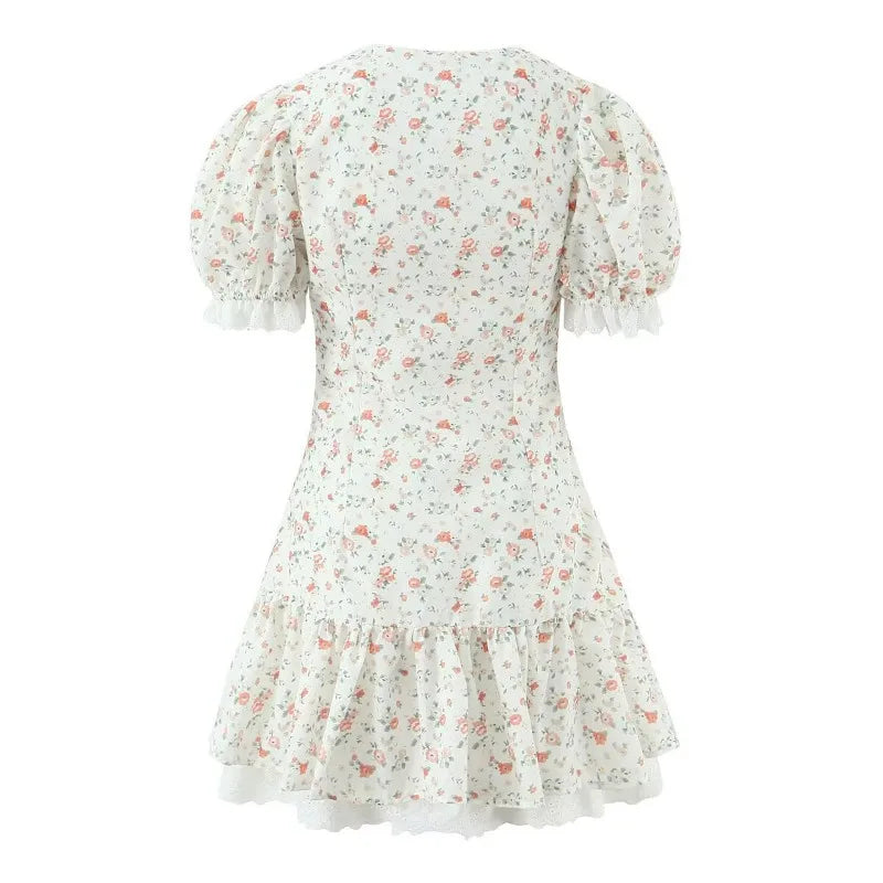 Glorol - Lace Up Print Patchwork Mini Dress