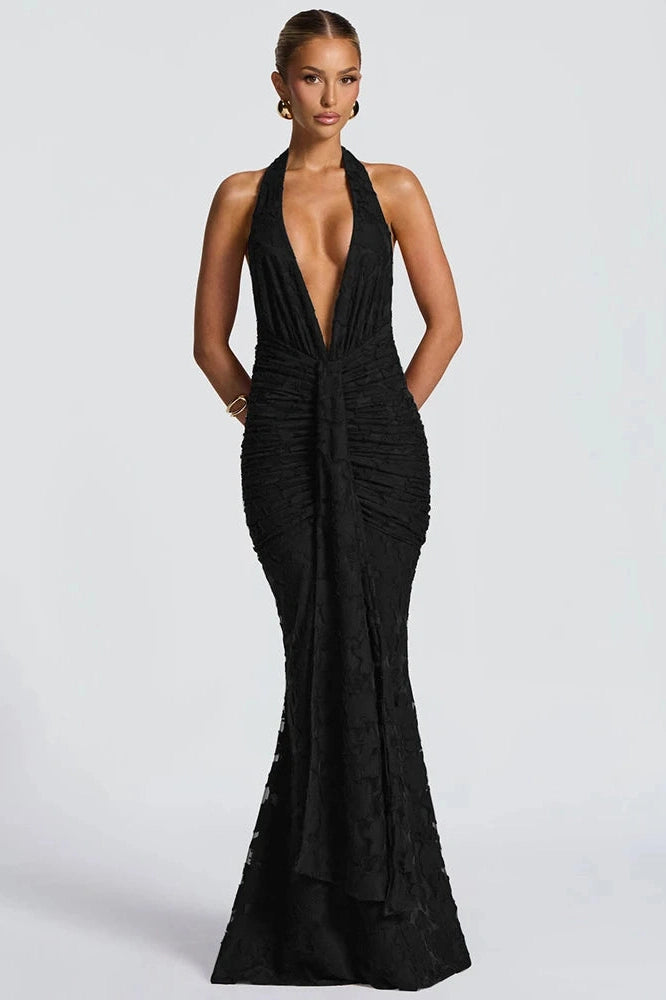 Glorol - Deep V Neck Sleeveless Backless Maxi Dress