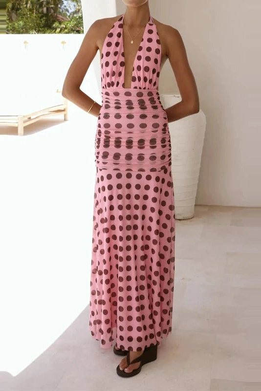 Glorol - Sleeveless Slim High Waist Backless Printed Maxi Dress