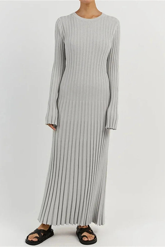 Glorol - Lace-Up High Waist Patchwork Long Sleeve Maxi Dress