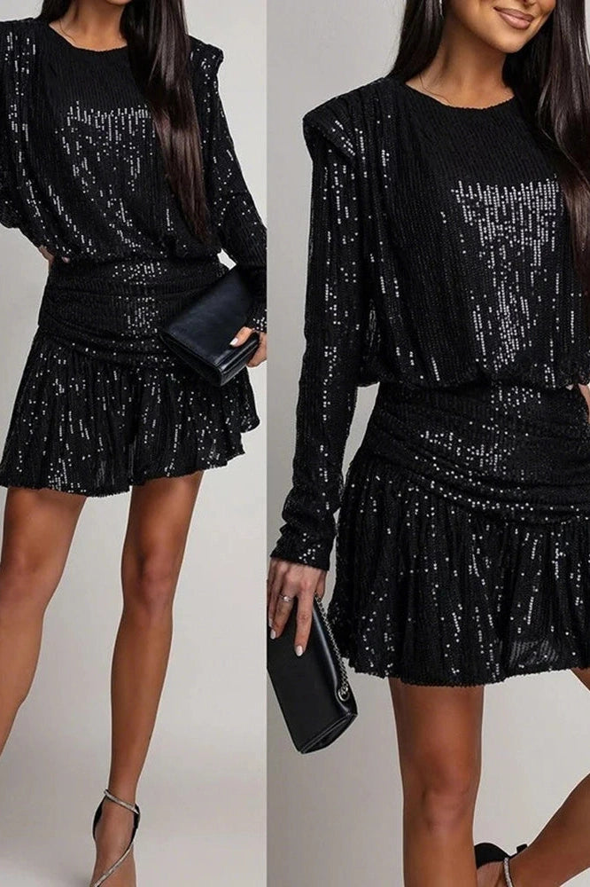 Glorol - Elegant Fit High Waist O-Neck Mini Dress