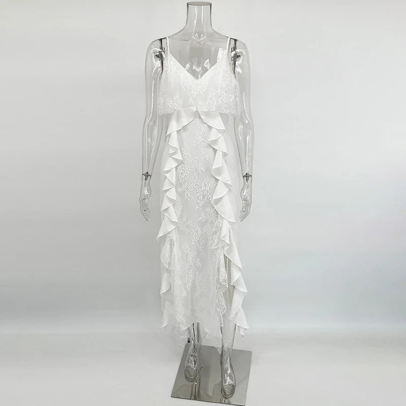 Glorol - Sleeveless Lace Slim Maxi Dress