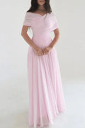 Glorol - Off Shoulder High Waist Pleated Maxi Dress