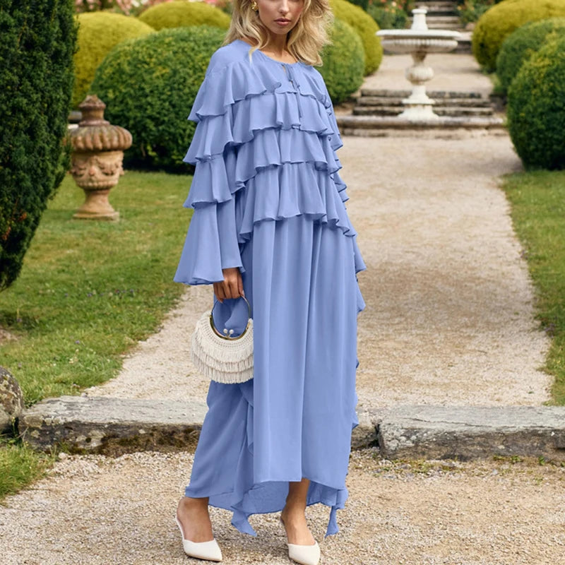 Glorol - Elegant Lace Long Sleeve Loose Maxi Dress