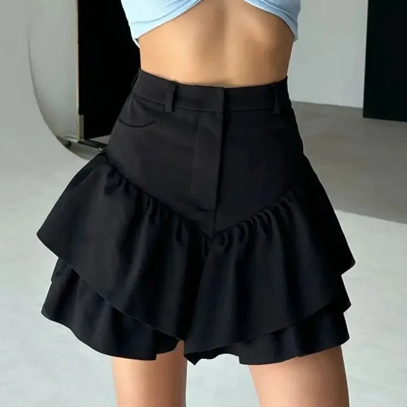 Glorol - High Waist Folds Splice Skirt