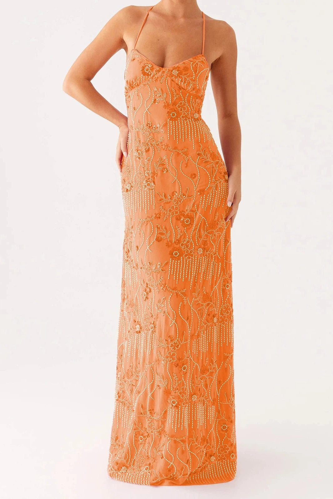 Glorol - Sleeveless Backless Spaghetti Strap Maxi Dress
