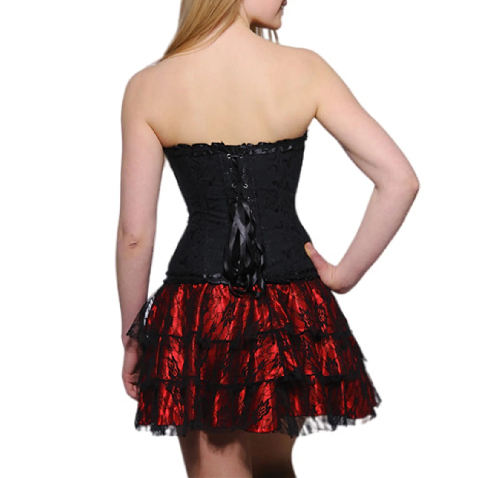Glorol - Elastic Waist Patchwork Layered Lace Skirt