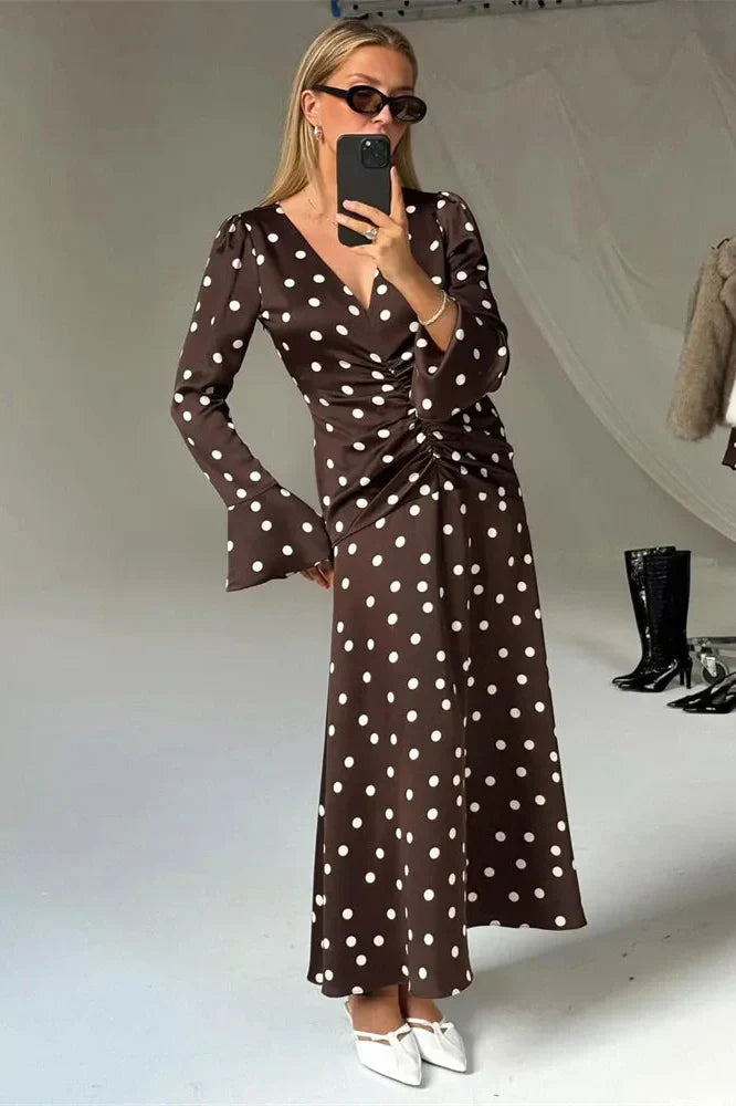 V-Neck Long Sleeve High Waist Maxi Dress