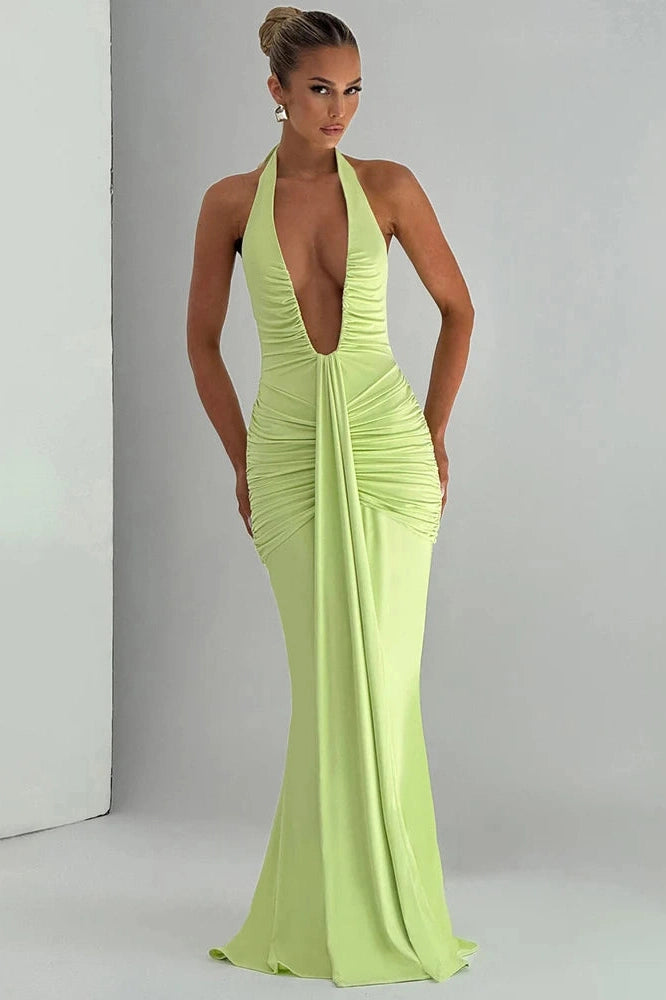 Glorol - Deep V Neck Sleeveless Backless Maxi Dress