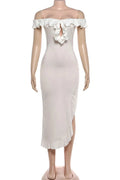 Glorol - Hollow Out Off-Shoulder High Waist Slim Midi Dress