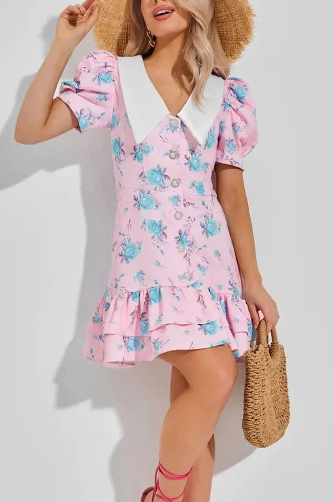 Glorol - Printed Short Sleeve Patchwork Bodycon Mini Dress