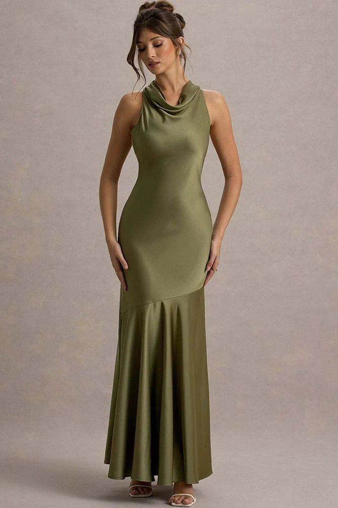 Glorol - Elegant Sleeveless Backless Pleated Maxi Dress