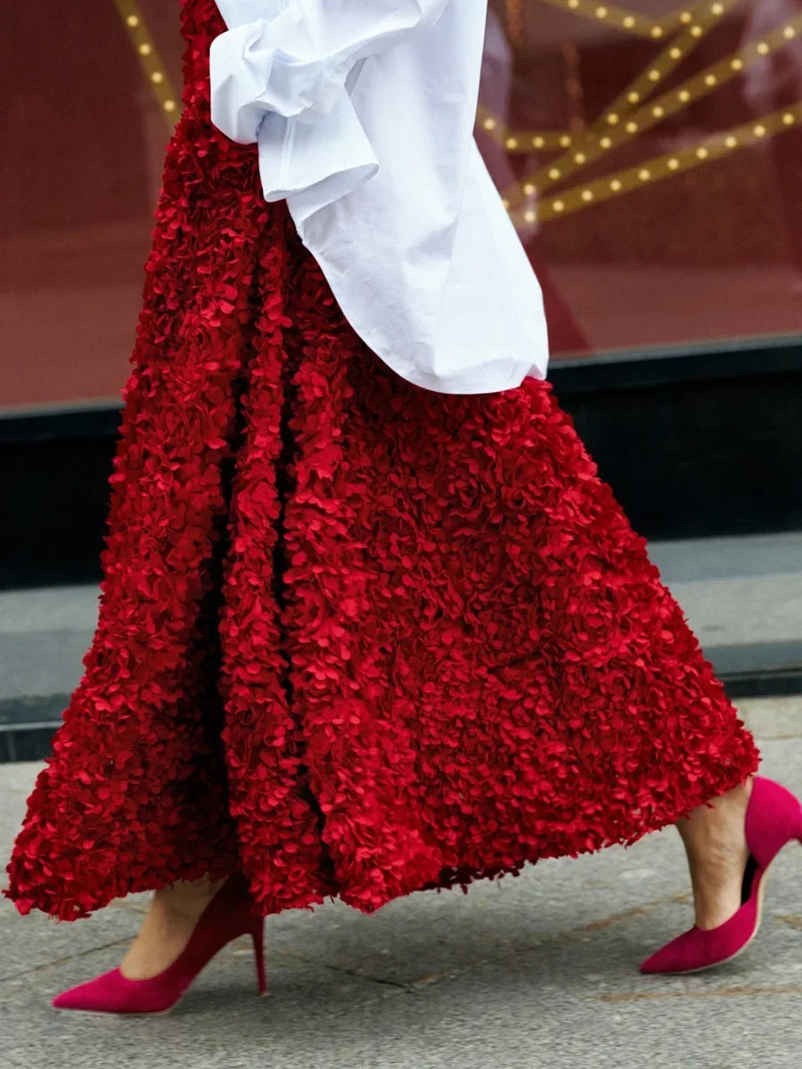 Glorol - Long Petal High Waisted Skirt
