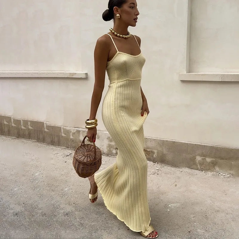 Glorol - Sleeveless Spaghetti Strap Slim Maxi Dress