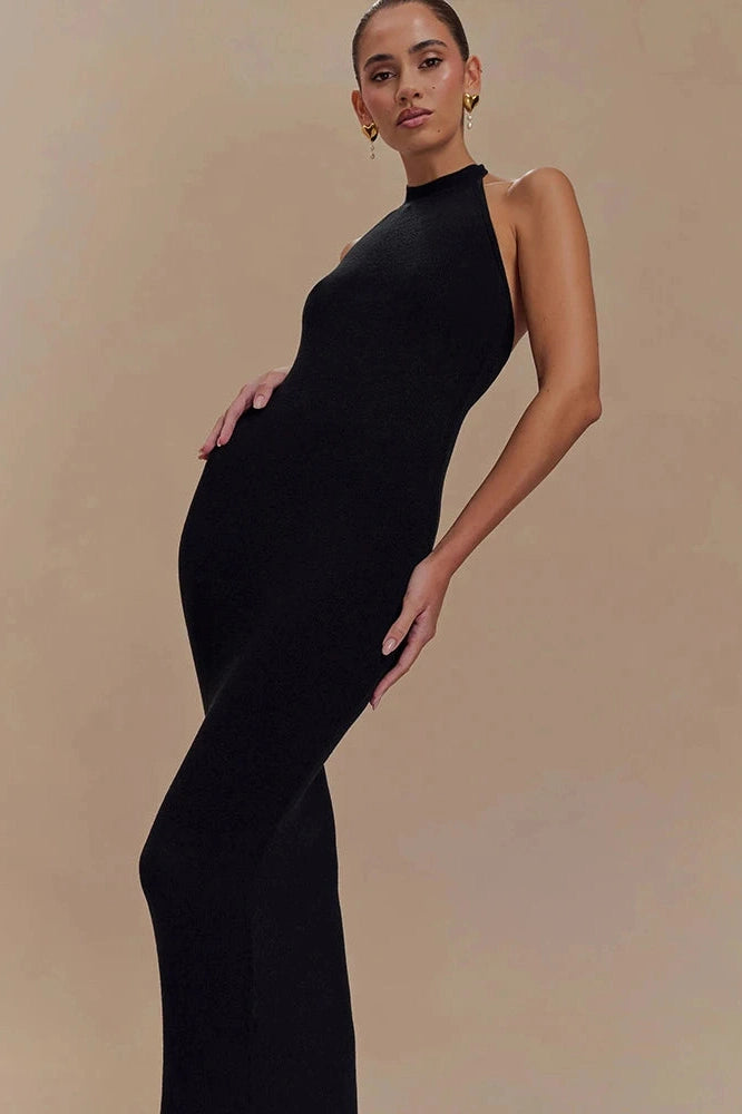 Glorol - Backless Patchwork Off-Shoulder Sleeveless Bodycon Maxi Dress