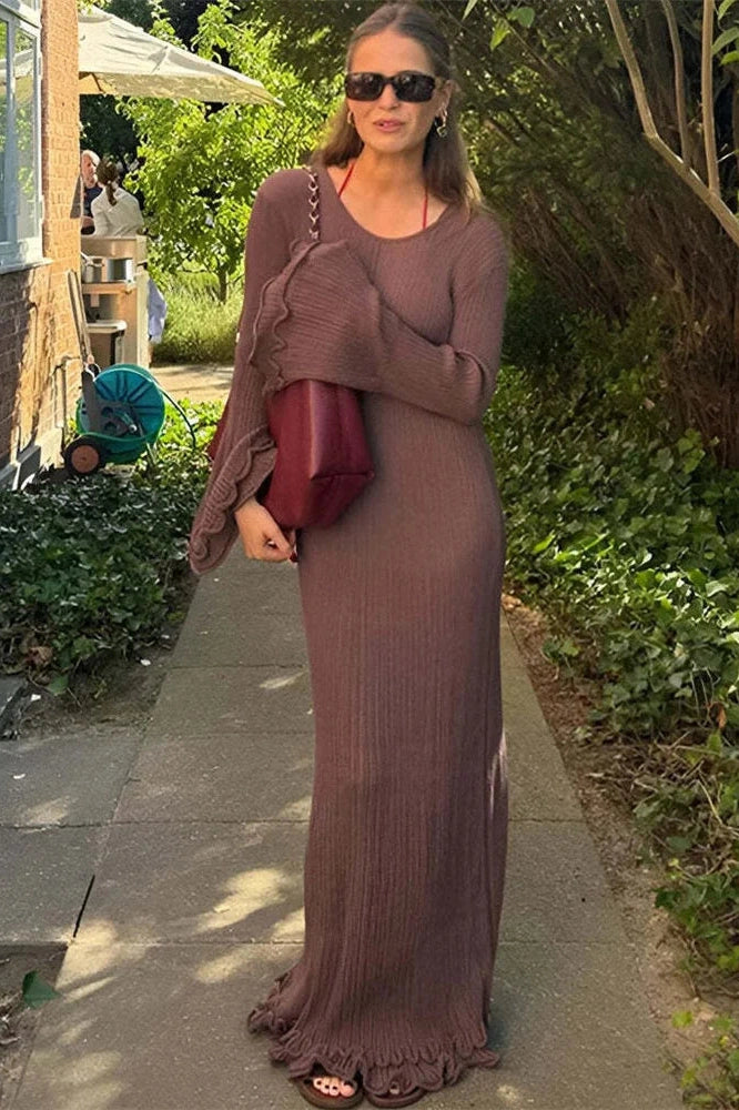 Glorol - Lace-Up Patchwork Loose Maxi Dress