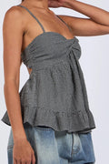 Glorol - Plaid Print Spaghetti Strap Top