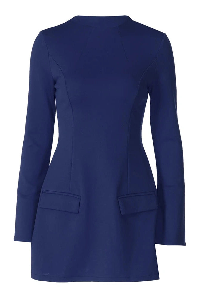 Glorol - Elegant Long Sleeve Slim A-Line High Waist Mini Dress