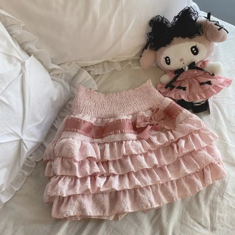 Glorol - A-line High Waist Pleated Layered Skirt