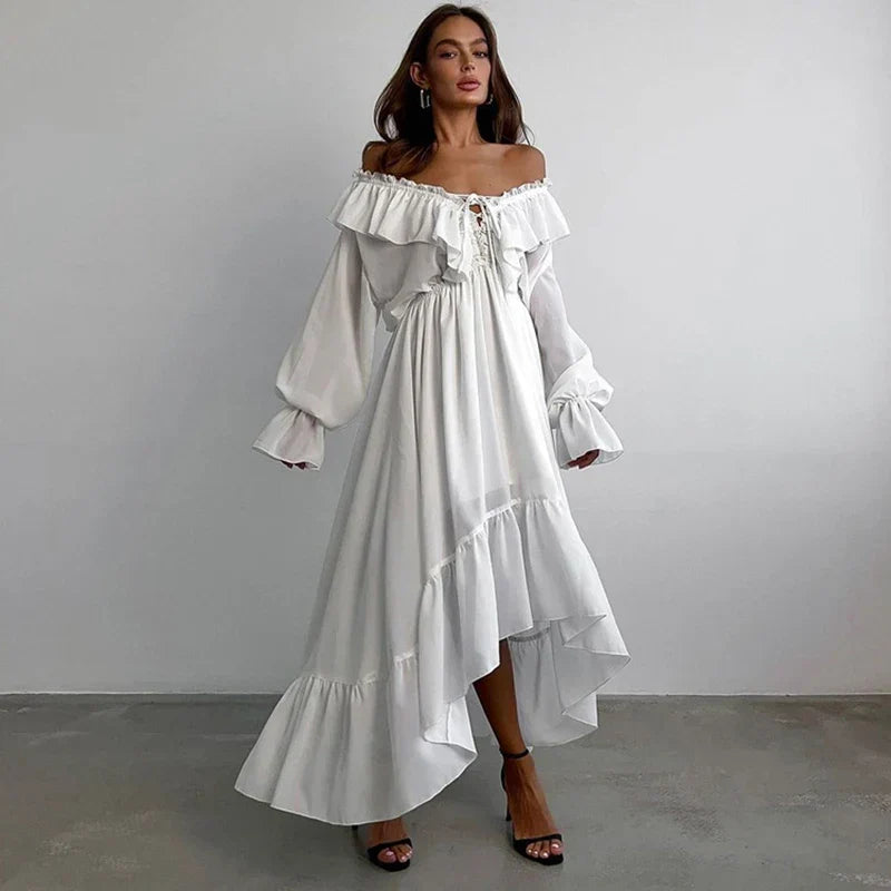 V Neck Flared Sleeves Loose A-Line Maxi Dress