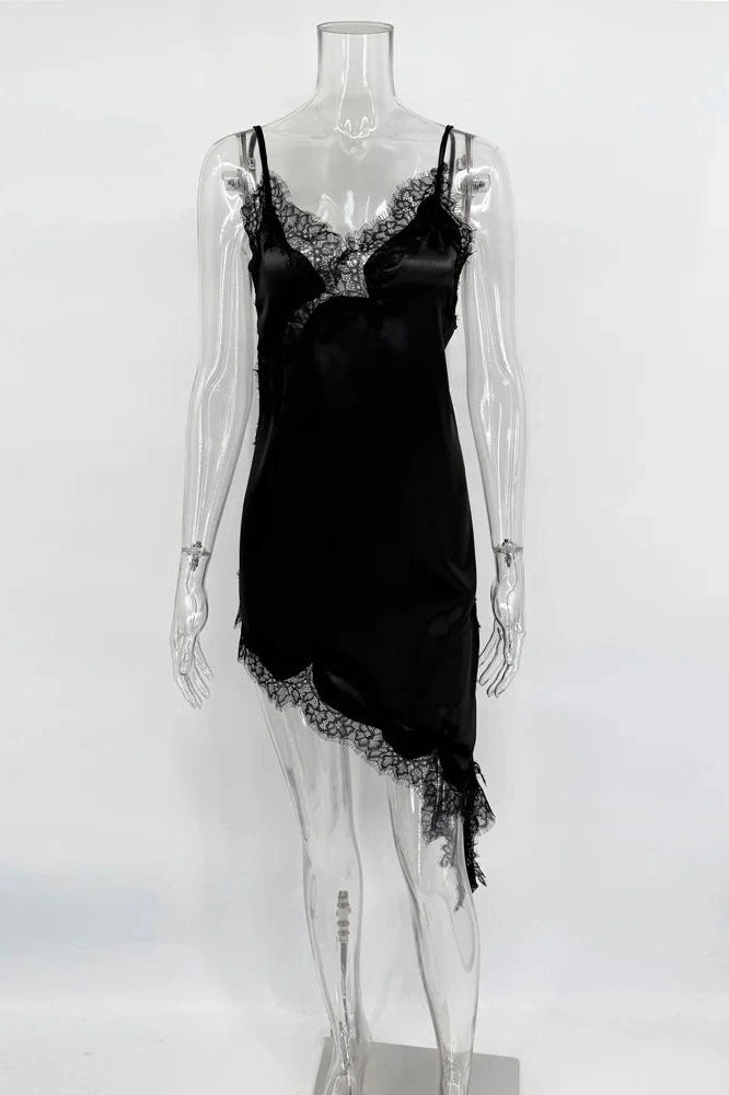 Glorol - Lace Backless Patchwork V-Neck Slim Bodycon Mini Dress