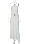 Glorol - Hollow Out High Waist Slim Lace-Up Maxi Dress